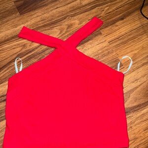 SHEIN Red Cross-Strap Crop Top